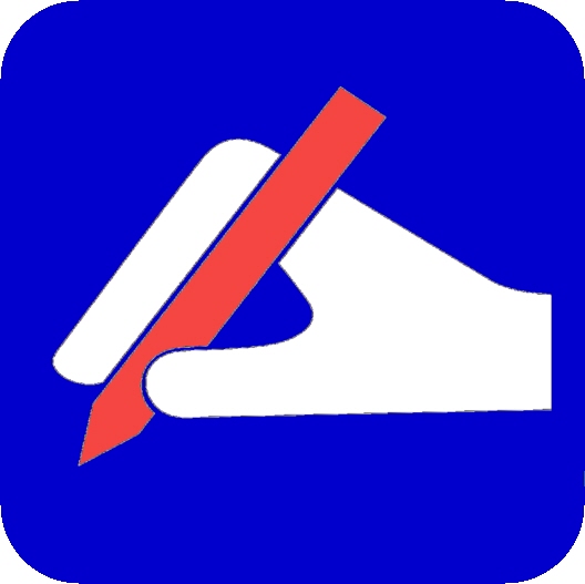 Site icon of white hand with red pencil on a blue background